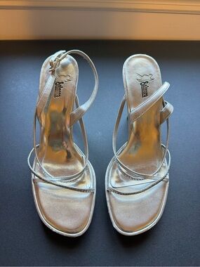 Strappy Metallic Slingback Heels in Silver